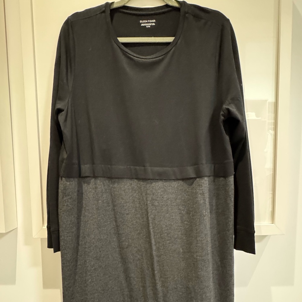 Eileen Fisher soft Black and Gray Long Sleeve Dress size  XL